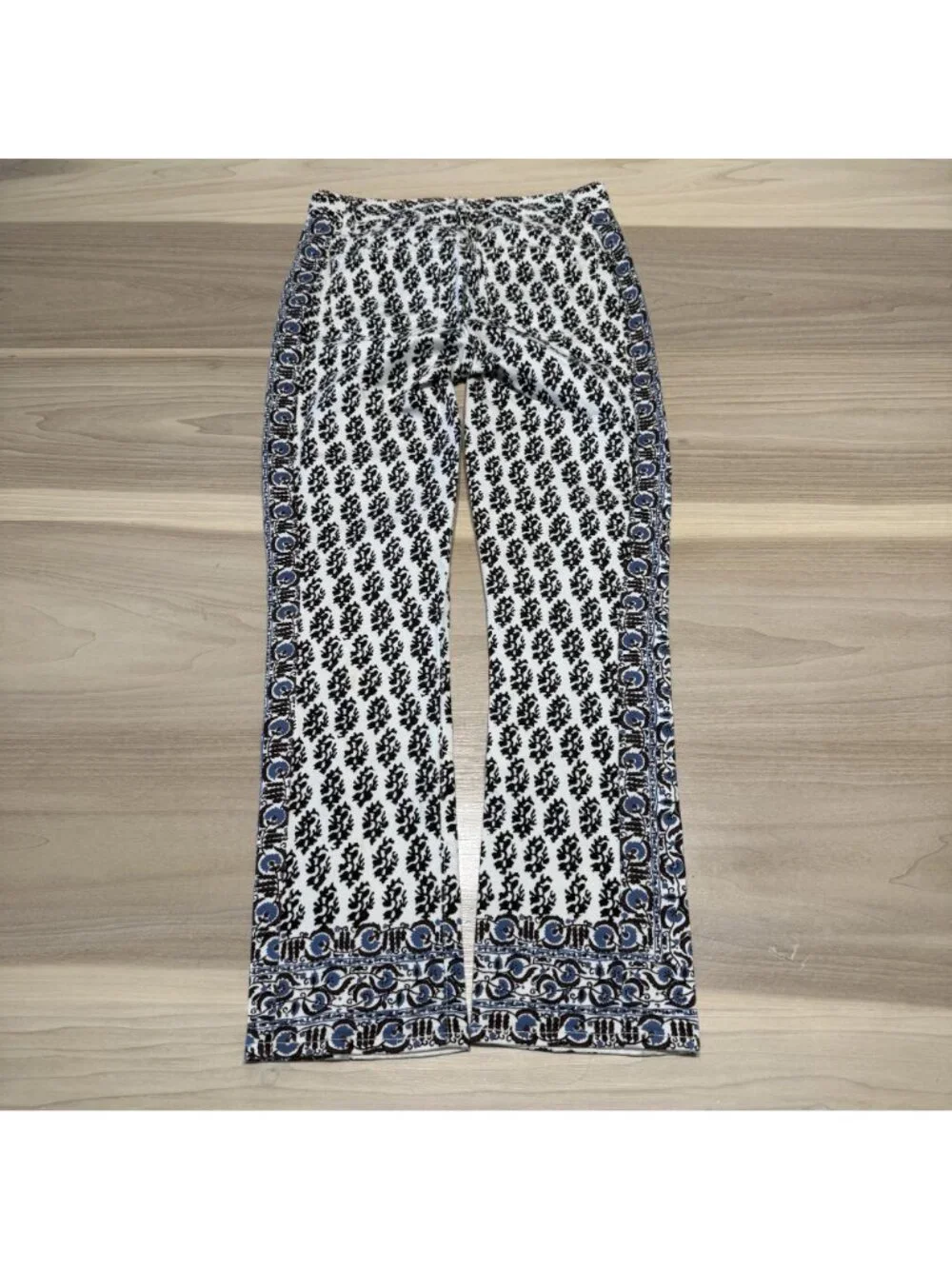Tory Burch White Black Blue Printed Cotton Blend Straight Jeans Women's Size 24